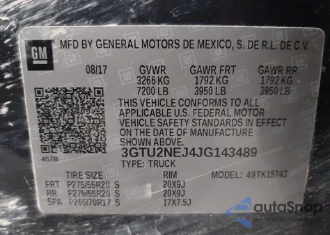 2018 GMC Sierra 1500 Slt из США, поврежденный, VIN 3GTU2NEJ4JG143489